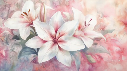Poster - Elegant watercolor flowers with soft spring background creating a peaceful atmosphere