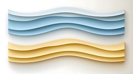 Poster - abstract beach concept with layered paper design in soothing blue and sand hues