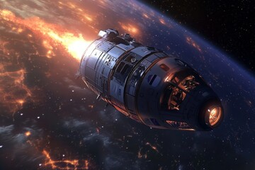 Aufkleber - Rocket propulsion vehicle ignites engines in orbit above Earth at night