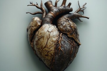 Poster - Detailed sculpture of a heart showcasing intricate roots and textures, highlighting the artistry and craftsmanship involved in its creation