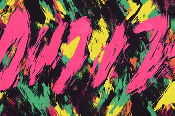 Aufkleber - Vibrant abstract pattern featuring bold pink, green, and yellow brushstrokes on a dark background created in a contemporary art style