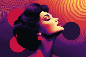Poster - Elegant woman with retro hairstyle and vibrant colors showcasing beauty and confidence in an abstract design