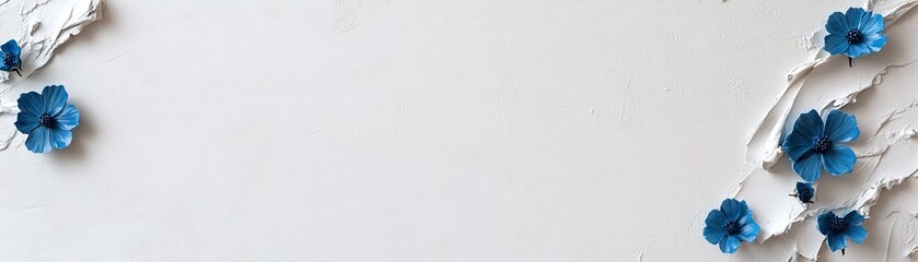Poster - Vivid blue cornflowers adorn the edges of a textured canvas, standing out against a soft, muted white and gray background. The central area remains clear for custom branding or messaging