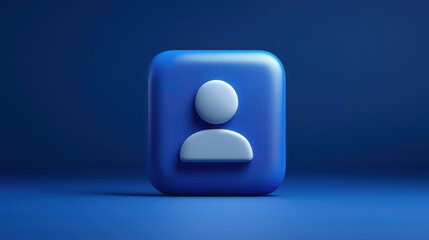 Poster - blue square button icon, connecting people through social media profiles and user engagement