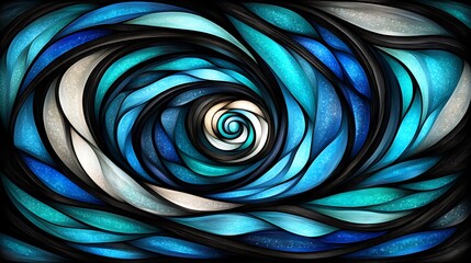 Poster - Entrancing Abstract Vortex with Azure and Onyx Spirals, Artistic Expression