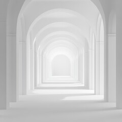 Leinwandbilder - A Serene Perspective: Endless White Arches Lead to a Distant Light, Creating a Minimalist Architectural Dreamscape