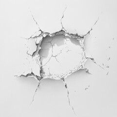 Aufkleber - Cracked White Wall: An Abstract Expression of Structural Failure and Textural Complexity in Monochrome Detail