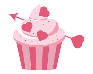 Poster - pink cupcake vector, icon. love arrow sign symbol web graphic design. simple cake icon sign isolated
