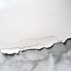 Aufkleber - Torn Paper Texture: Abstract Minimalist Background with Gray Watercolor Splashes on White Paper Surface