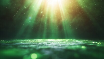 Poster - Green glitter stage background with bright spotlight for events and presentations