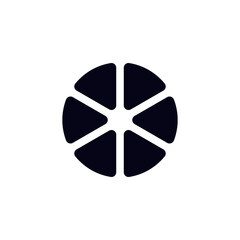 Poster - abstract black symbol features six identical petals forming a symmetrical circular shape.