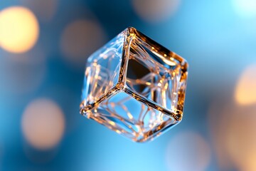 Poster - Glass cube with inner structure, bokeh background, abstract concept