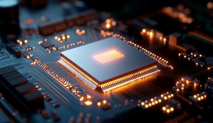 Poster - Glowing CPU on Circuit Board Technology and Computing
