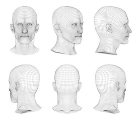 Poster - The image is a series of six same heads, all of which are drawn in black and white.