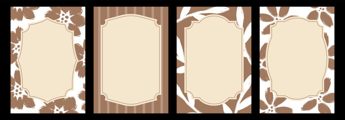Wall Mural - Set of posters with abstract geometric arabic frames and floral shapes in vintage retro style. Empty template.
