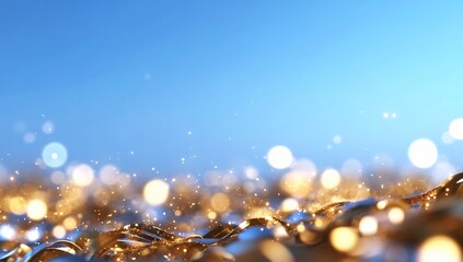 Poster - Golden waves sparkle under blue sky, ideal for luxury, abstract backgrounds