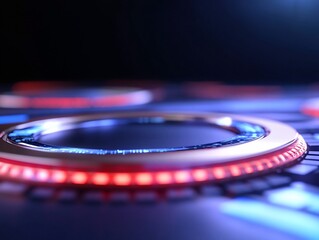 Poster - Glowing circular portal on dark tech surface
