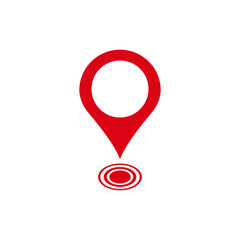 Poster - A red location pin symbol with a circular design representing a map pointer