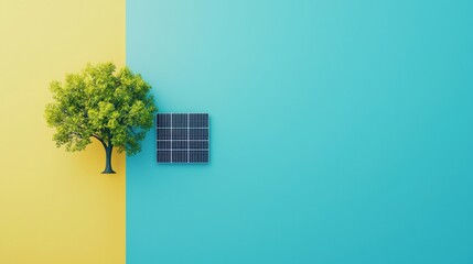 Wall Mural - a solar panel and a tree growing side by side in harmony