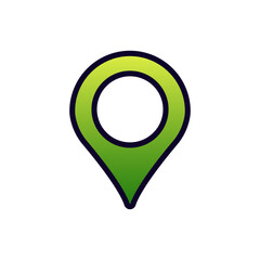 Poster - A green map pin icon with a bold black outline, often used in digital maps and navigation tools.