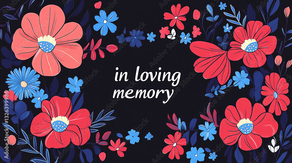 Condolence card design featuring floral elements, text in loving memory ...