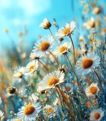 Fototapete - Oil paintings of white dandelion flowers in meadows and abstract white flowers in a field are showcased with a soft color palette