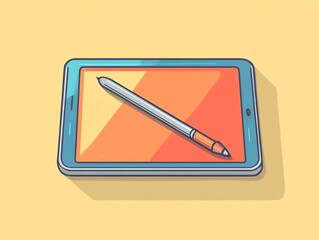 Poster - Digital Tablet With Stylus Resting on a Colorful Background