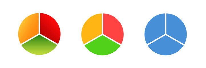 Poster - Three circles divided into three sections each, featuring vibrant orange, red, green, and blue tones.