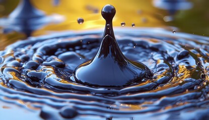 Poster - A captivating close-up of a water droplet creating ripples, showcasing the beauty of fluid dynamics.