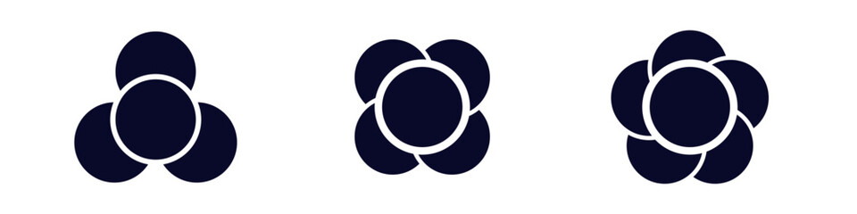 Poster - Three black circular flower designs showing different styles with unique petal arrangements.