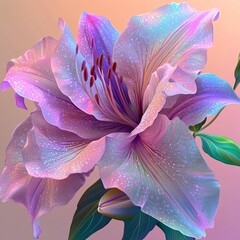 Fototapete - Isolated illustration featuring a blue flower and its green leaves