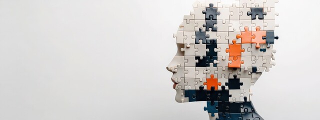 Poster - A modern art sculpture of a human figure made of puzzle tiles