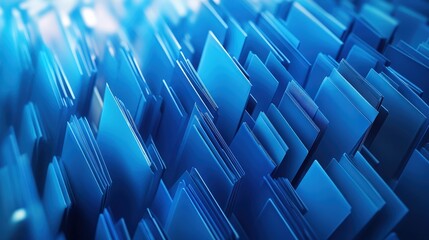 Poster - A vibrant, abstract arrangement of blue folders or panels, creating a sense of depth and movement in a digital landscape.