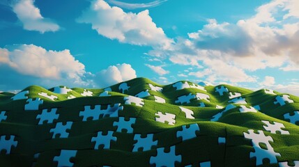 Poster - A mountain range where the peaks resemble puzzle patterns