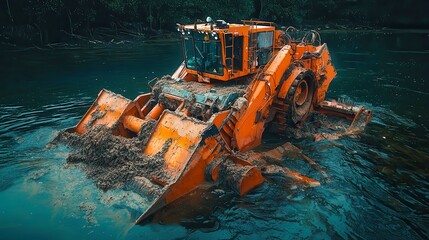 Poster - Robot Industrial Waterway Maintenance, Dredging Machine Removes Sediment Buildup, Enhancing Water Flow and Navigability in Urban Waterways for Improved Ecosystem Health