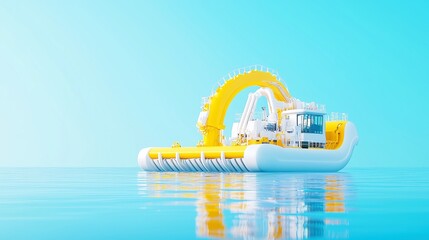 Poster - Hydraulic Dredger for Commercial Shipping, Large robotic dredger removing silt to enhance shipping routes, minimalist backdrop, clear and unobstructed environment
