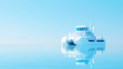 Poster - Robot Dredger at Work, Large hydraulic machine efficiently extracting silt, enhancing commercial shipping routes, set against a minimalist background with ample free space