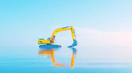 Poster - Robot Marine Construction for Port Expansion, showcasing industrial dredging operations in a minimalist environment, emphasizing clean lines and expansive free space