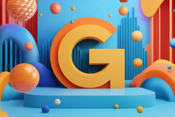 Aufkleber - Bright and colorful abstract design featuring a large letter G with geometric shapes in a vibrant setting