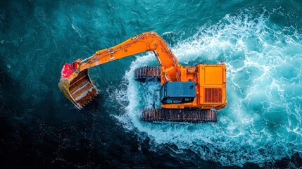 Poster - Robotic Sediment Removal Operation, Powerful Machines Enhancing Marine Navigation, Vibrant Colors and High Contrast, Capturing the Precision in Action