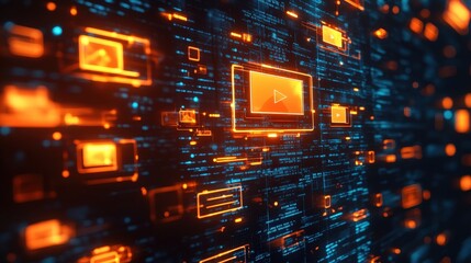 Poster - A vibrant digital network featuring glowing blue and orange data streams, representing advanced technology and connectivity.