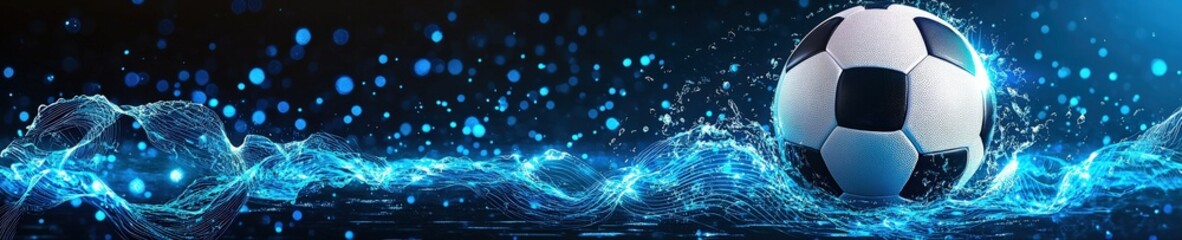 Poster - A soccer ball surrounded by glowing energy waves in the water