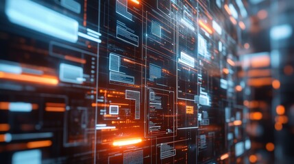 Poster - A futuristic digital interface with glowing circuits and data streams, showcasing advanced technology and innovation.