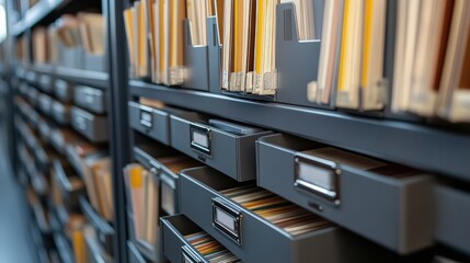 Poster - A close-up of organized file drawers filled with documents, showcasing a neat and systematic approach to storage and archiving.