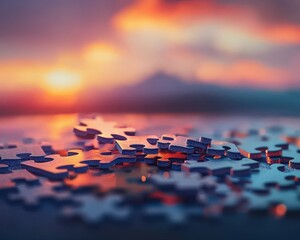 Poster - A time-lapse image of puzzle pieces forming into a stunning landscape