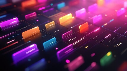 Poster - A vibrant digital landscape featuring colorful, illuminated panels, suggesting a futuristic or technological theme.