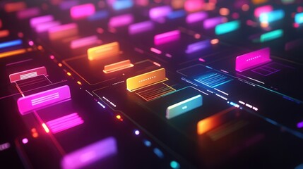 Poster - A vibrant digital interface featuring colorful file icons and glowing elements, creating a futuristic and tech-savvy atmosphere.