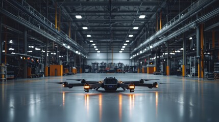 Poster - Drone Ready for Operation in Modern Industrial Warehouse Setting
