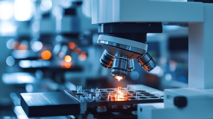 Poster - Advanced Microscope in Laboratory Setting with Bright Lighting Effects