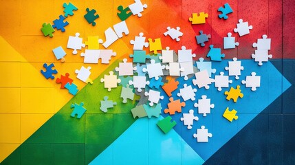 Poster - A vibrant community mural featuring puzzle pieces as symbols of unity